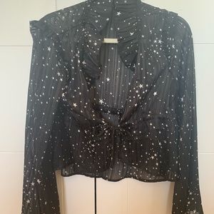 Nasty Gal sheer black long sleeve blouse